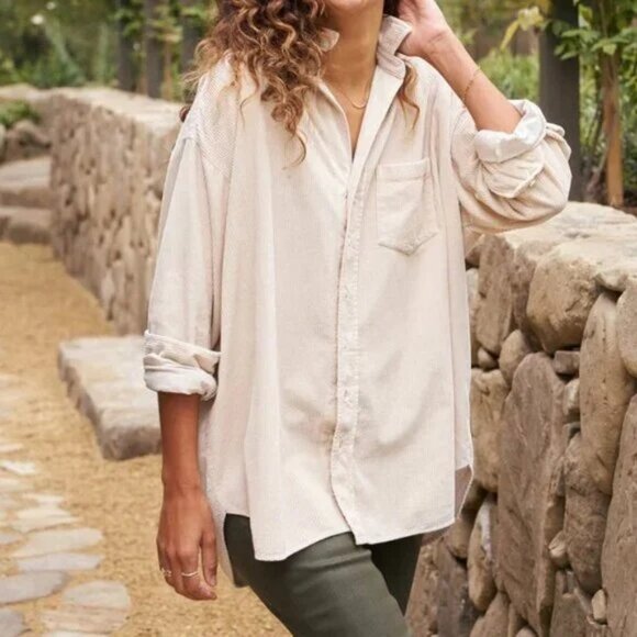 NEW FRANK & EILEEN SHIRLEY TATTERED DENIM SHIRT IN VINTAGE WHITE SIZE XXS - Picture 1 of 7
